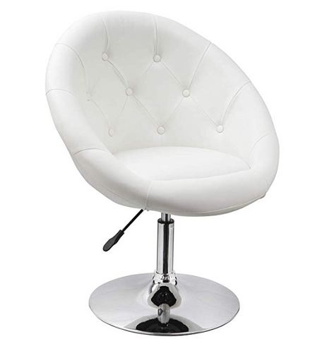 Round Swivel Chair - White Leather Contemporary